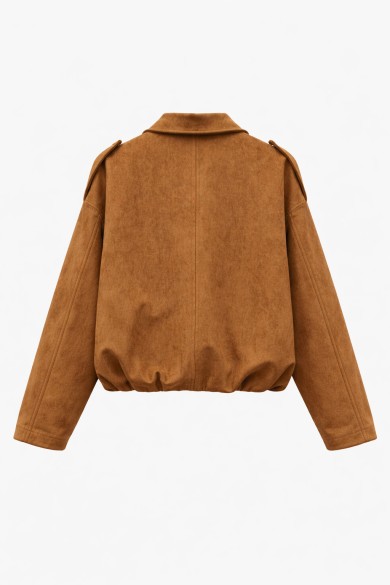 CHAQUETA CORTA EFECTO ANTE CON CUELLO CONTRASTE ESTILO CASUAL TY-M9288