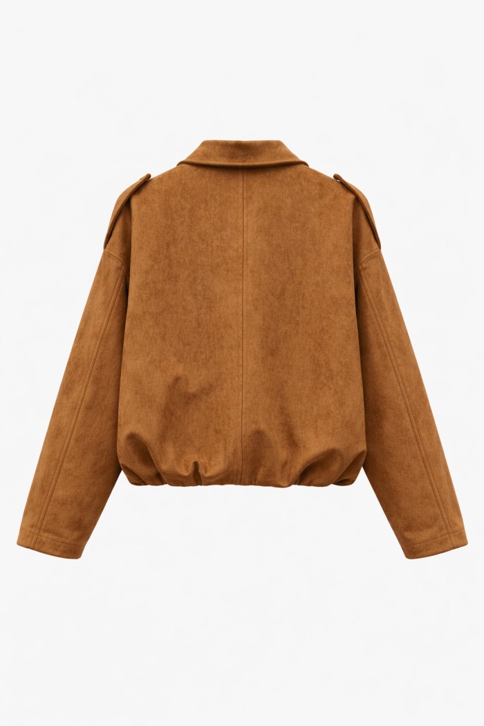 CHAQUETA CORTA EFECTO ANTE CON CUELLO CONTRASTE ESTILO CASUAL TY-M9288