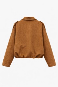 CHAQUETA CORTA EFECTO ANTE CON CUELLO CONTRASTE ESTILO CASUAL TY-M9288