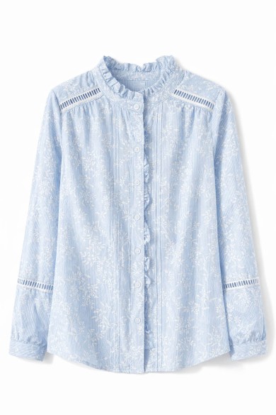 BLUSA ESTAMPADA CON CUELLO VOLANTE MANGA LARGA TY-M9267