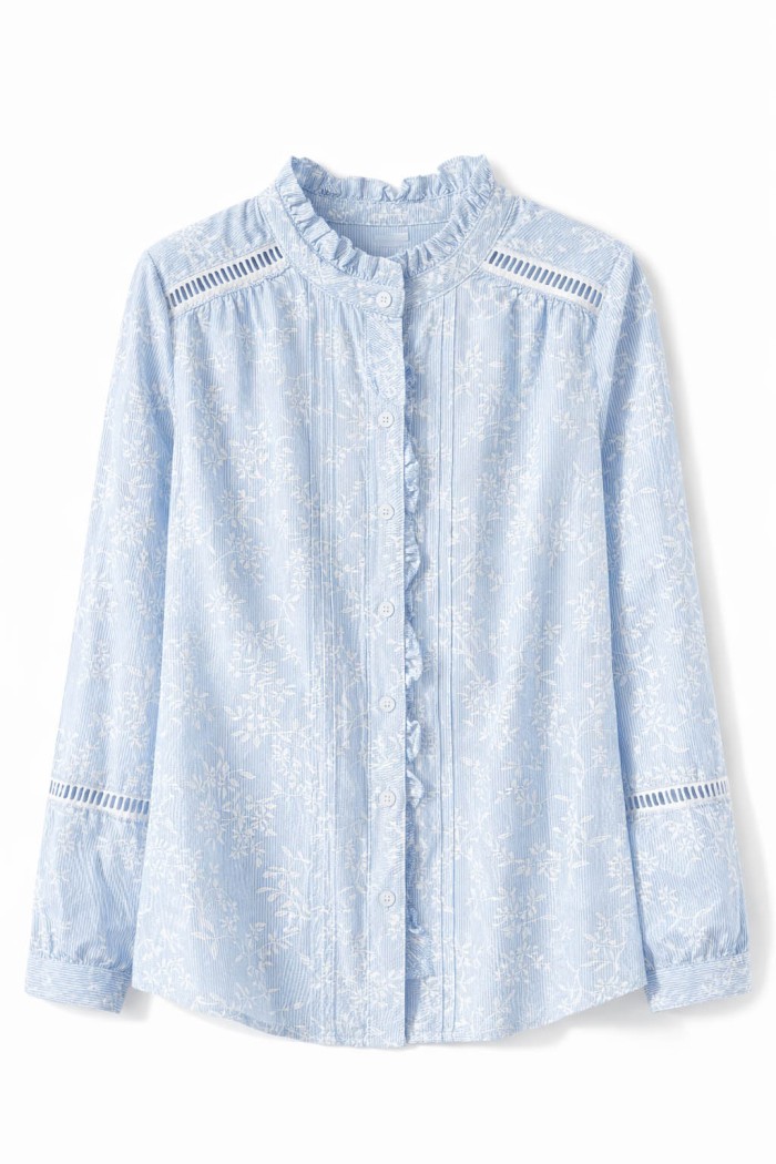 BLUSA ESTAMPADA CON CUELLO VOLANTE MANGA LARGA TY-M9267