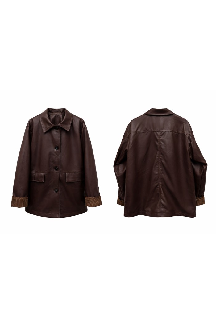 CHAQUETA EFECTO PIEL CON BOTONES ESTILO CASUAL VARIOS COLORES TY-M9232-1