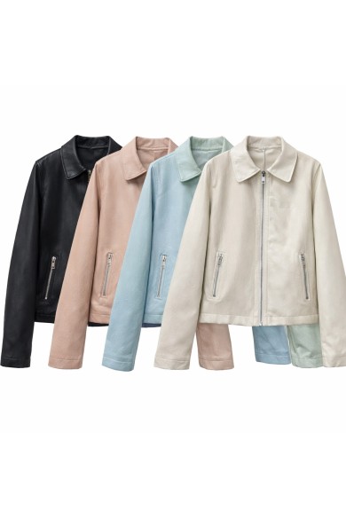 CHAQUETA EFECTO PIEL CON CREMALLERA ESTILO CASUAL VARIOS COLORES TY-M9215