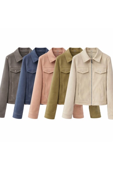 CHAQUETA EFECTO ANTE CON CREMALLERA Y BOLSILLOS VARIOS COLORES TY-M9109