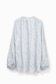 BLUSA CON CUELLO HENLEY,MANGA LARGA BORDADO FLORES TY-M9283