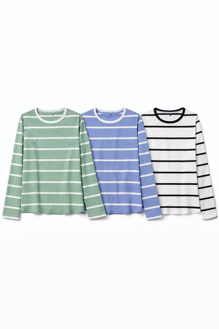 CAMISETA DE RAYAS MANGA LARGA CUELLO REDONDO VARIOS COLORES TY-K1833