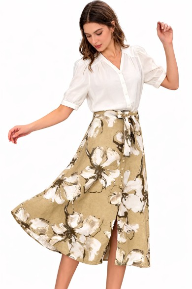 FALDA MIDI ESTAMPADA FLORAL CON CINTURON DD-L4807
