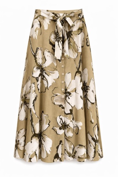 FALDA MIDI ESTAMPADA FLORAL CON CINTURON DD-L4807