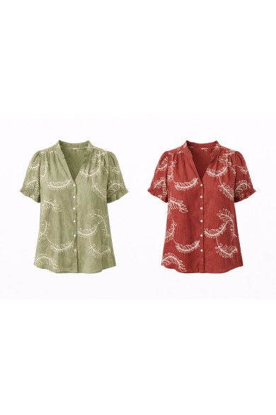 BLUSA MUJER ESTAMPADO HOJAS MANGA CORTA VARIOS COLORES DD-1D2108