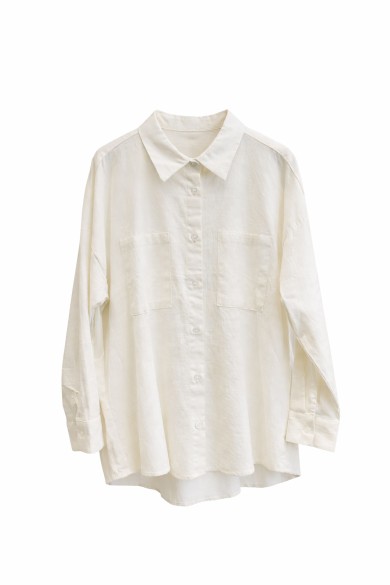 CAMISA MUJER OVERSIZE MANGA LARGA CON BOLSILLOS COLOR BLANCOFBZMA1018A