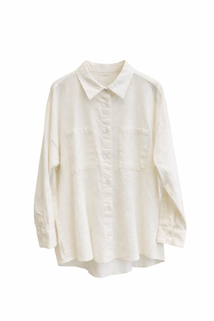 CAMISA MUJER OVERSIZE MANGA LARGA CON BOLSILLOS COLOR BLANCOFBZMA1018A