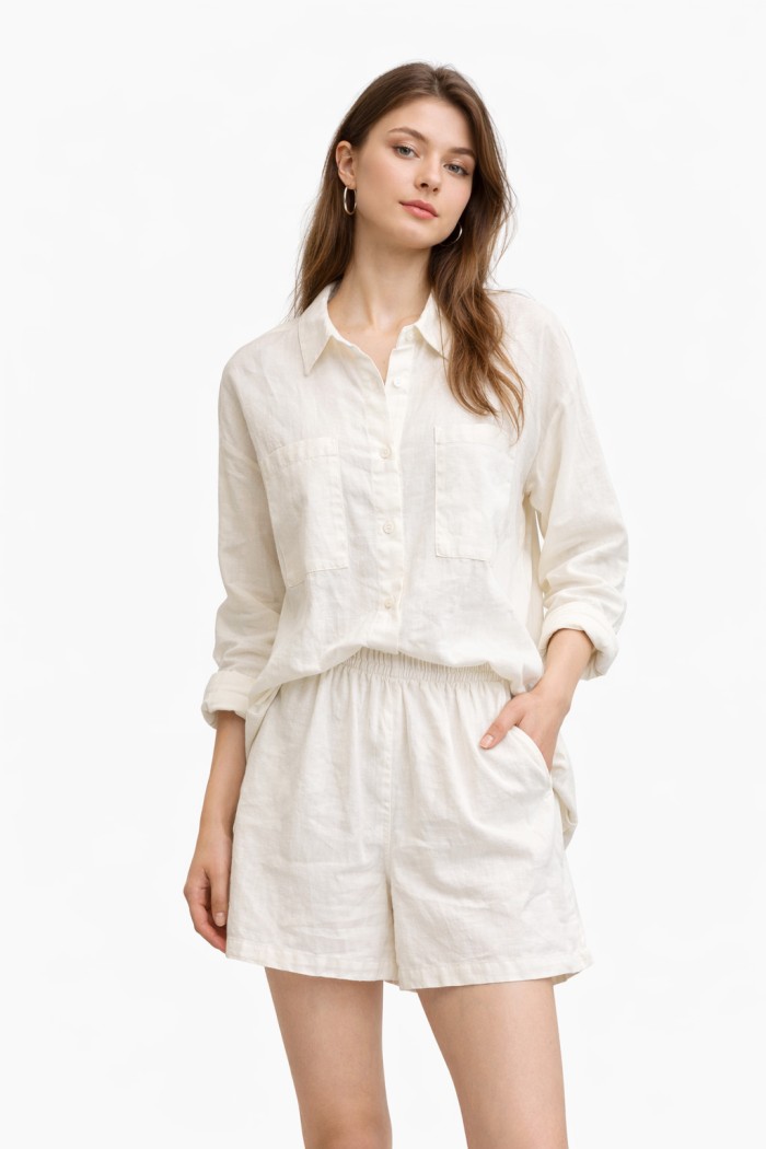 CAMISA MUJER OVERSIZE MANGA LARGA CON BOLSILLOS COLOR BLANCOFBZMA1018A