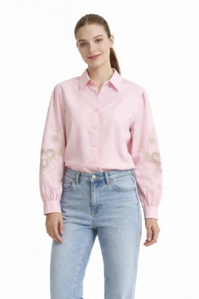 CAMISA MUJER ALGODON MANGA LARGA CON BORDADO VARIOS COLORES DBT-X722