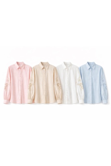 CAMISA MUJER ALGODON MANGA LARGA CON BORDADO VARIOS COLORES DBT-X722