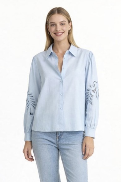 CAMISA MUJER ALGODON MANGA LARGA CON CALADO VARIOS COLORES DBT-X724