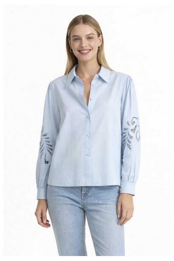 CAMISA MUJER ALGODON MANGA LARGA CON CALADO VARIOS COLORES DBT-X724