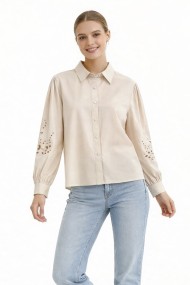 CAMISA MUJER MANGA LARGA BORDADO CALADO ALGODON DBT-X723