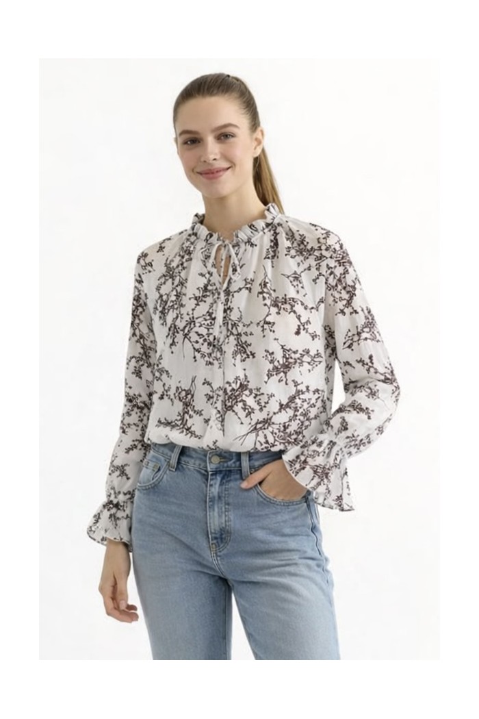 BLUSA MUJER ESTAMPADO FLORAL MANGA LARGA CON VOLANTES VARIOS COLORES DBT-X6319