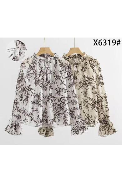 BLUSA MUJER ESTAMPADO FLORAL MANGA LARGA CON VOLANTES VARIOS COLORES DBT-X6319
