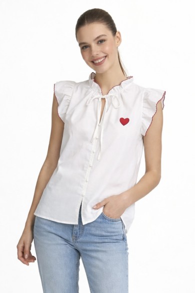 BLUSA MUJER SIN MANGAS CON VOLANTES Y DETALLE CORAZON DBT-X5995