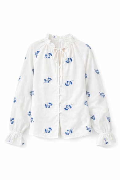 BLUSA MUJER ALGODON BORDADO FLORAL CUELLO FRUNCIDO DBT-X726