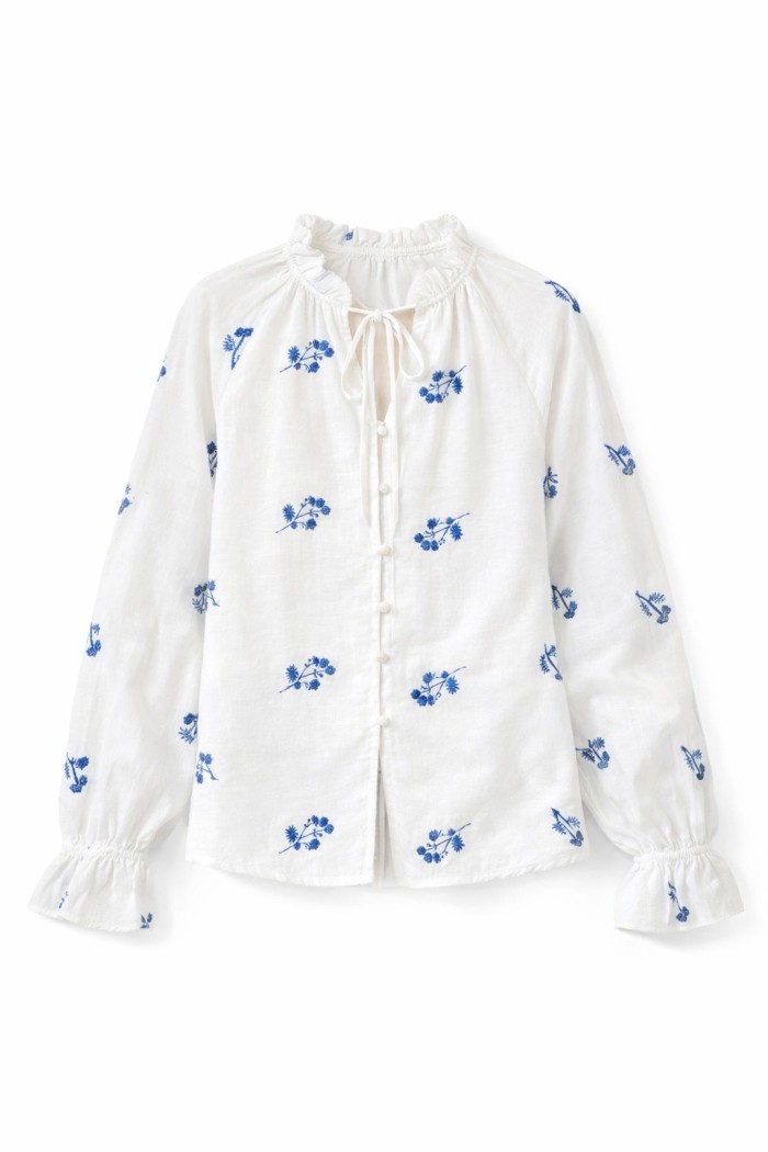 BLUSA MUJER ALGODON BORDADO FLORAL CUELLO FRUNCIDO DBT-X726