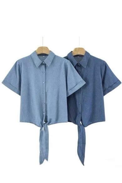 BLUSA MUJER MANGA CORTA CON NUDO DELANTERO ESTILO CASUAL DBT-2032