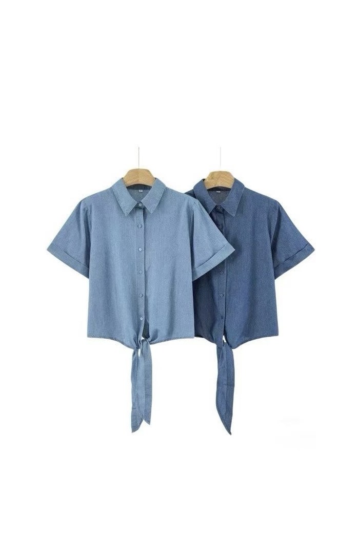 BLUSA MUJER MANGA CORTA CON NUDO DELANTERO ESTILO CASUAL DBT-2032