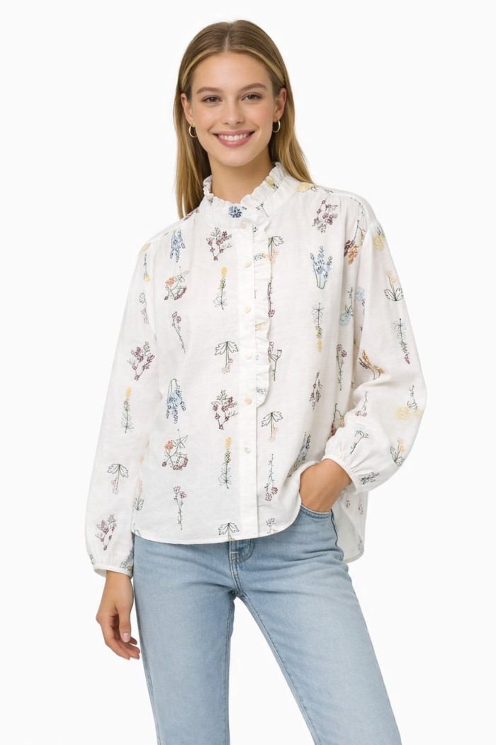 BLUSA MUJER ESTAMPADO FLORAL CON VOLANTE MANGA LARGA DBT-X6306