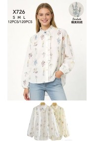 BLUSA MUJER ESTAMPADO FLORAL CON VOLANTE MANGA LARGA DBT-X6306