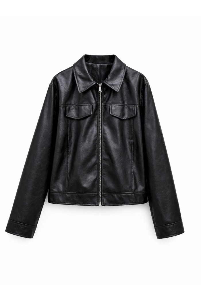 CHAQUETA CORTA TIPO POLIPIEL CON CREMALLERA Y BOLSILLOS MUJER VARIOS COLORES TY-M9290