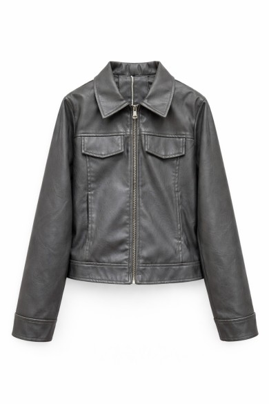 CHAQUETA CORTA TIPO POLIPIEL CON CREMALLERA Y BOLSILLOS MUJER VARIOS COLORES TY-M9290