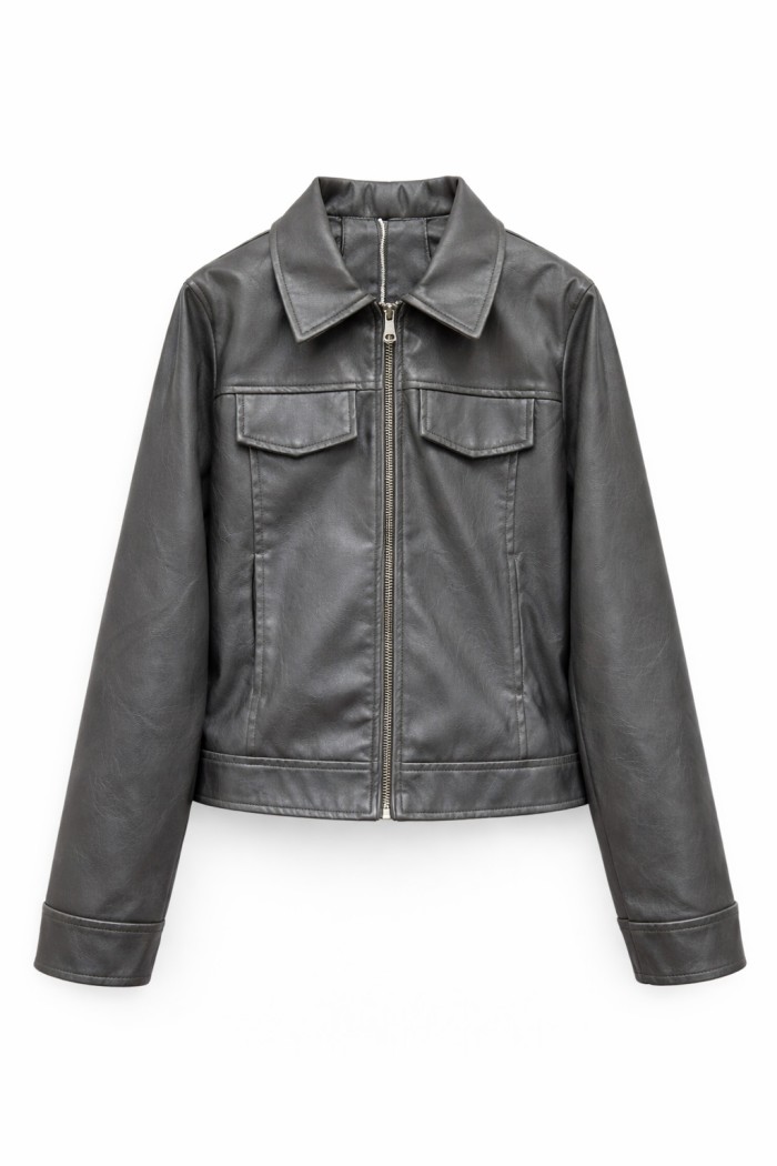 CHAQUETA CORTA TIPO POLIPIEL CON CREMALLERA Y BOLSILLOS MUJER VARIOS COLORES TY-M9290