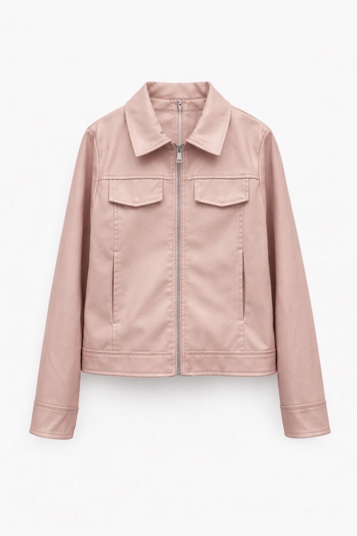 CHAQUETA CORTA TIPO POLIPIEL CON CREMALLERA Y BOLSILLOS MUJER VARIOS COLORES TY-M9290