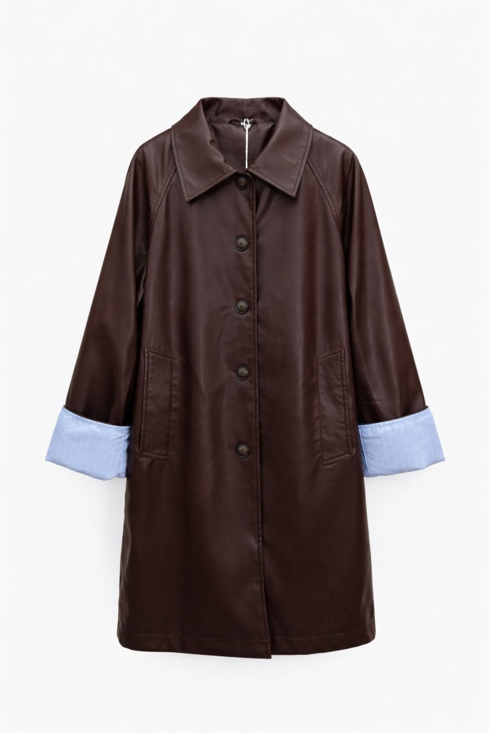CHAQUETA LARGA TIPO POLIPIEL CON BOTONES Y CUELLO CLÁSICO MUJER VARIOS COLORES TY-M9293
