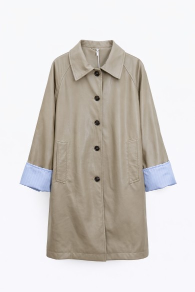 CHAQUETA LARGA TIPO POLIPIEL CON BOTONES Y CUELLO CLÁSICO MUJER VARIOS COLORES TY-M9293