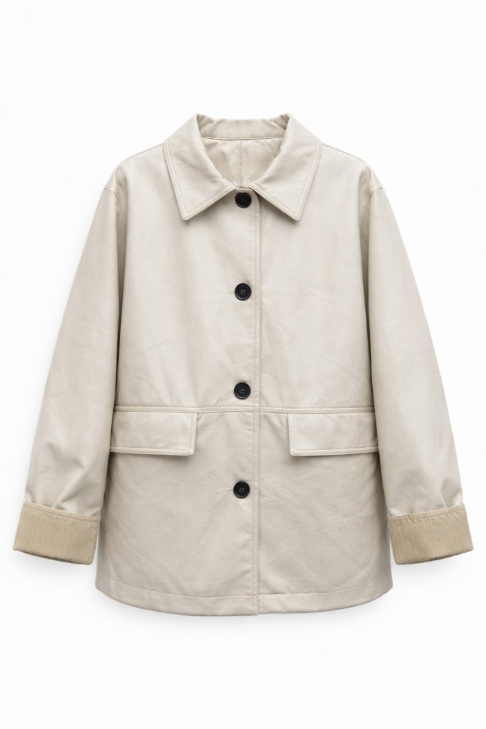CHAQUETA LARGA MUJER TIPO POLIPIEL CON BOTONES ESTILO ELEGANTE VARIOS COLORES TY-M9232-1