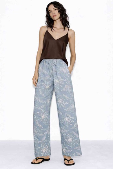 PANTALÓN MUJER ANCHO ESTAMPADO FLORES CINTURA ELÁSTICA VERANO CASUAL VARIOS COLORES TY-H2516