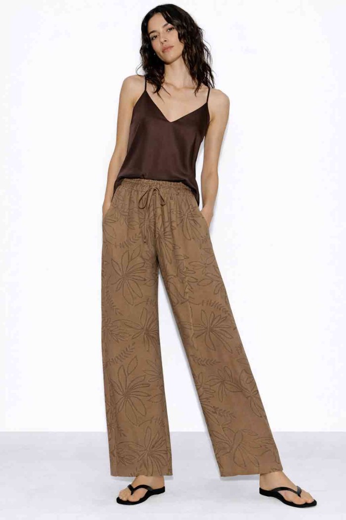 PANTALÓN MUJER ANCHO ESTAMPADO FLORES CINTURA ELÁSTICA VERANO CASUAL VARIOS COLORES TY-H2516