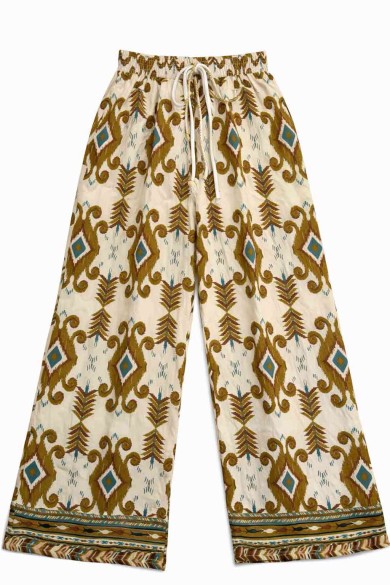 PANTALÓN MUJER ANCHO ESTILO BOHO ESTAMPADO ÉTNICO CINTURA ELÁSTICA VERANO VARIOS COLORES TY-H2509