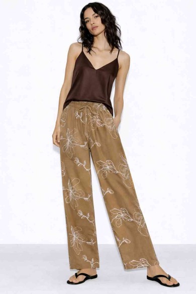 PANTALÓN MUJER ANCHO ESTAMPADO FLORES CINTURA ELÁSTICA VERANO CASUAL VARIOS COLORES TY-H2517