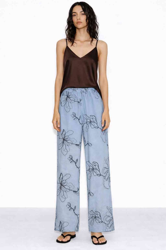 PANTALÓN MUJER ANCHO ESTAMPADO FLORES CINTURA ELÁSTICA VERANO CASUAL VARIOS COLORES TY-H2517