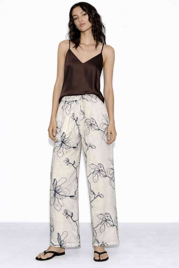 PANTALÓN MUJER ANCHO ESTAMPADO FLORES CINTURA ELÁSTICA VERANO CASUAL VARIOS COLORES TY-H2517