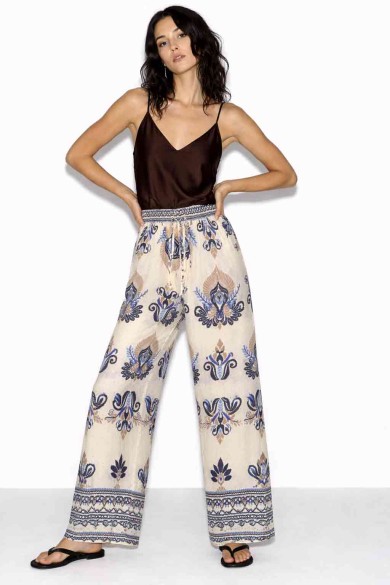 PANTALÓN MUJER ANCHO ESTAMPADO ÉTNICO BOHO CINTURA ELÁSTICA VERANO PLAYA VARIOS COLORES TY-H2506