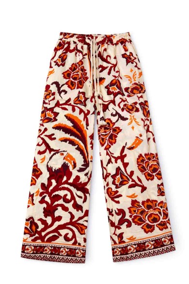 PANTALÓN MUJER ANCHO ESTAMPADO BOHO FLORES CINTURA ELÁSTICA VERANO PLAYA RED BROWN TY-H2508