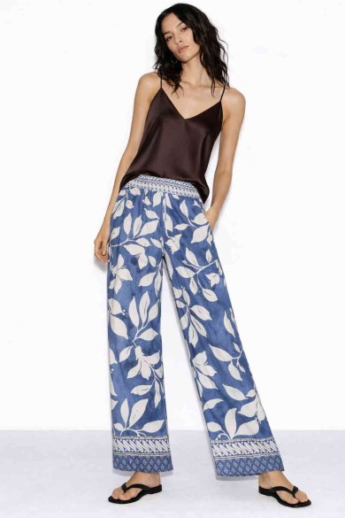 PANTALÓN MUJER ANCHO ESTAMPADO HOJAS CINTURA ELÁSTICA VERANO BOHO VARIOS COLORES TY-H2502
