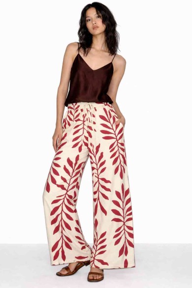 PANTALÓN MUJER ANCHO ESTAMPADO HOJAS GRANDES CINTURA ELÁSTICA VERANO BOHO VARIOS COLORES TY-H2507