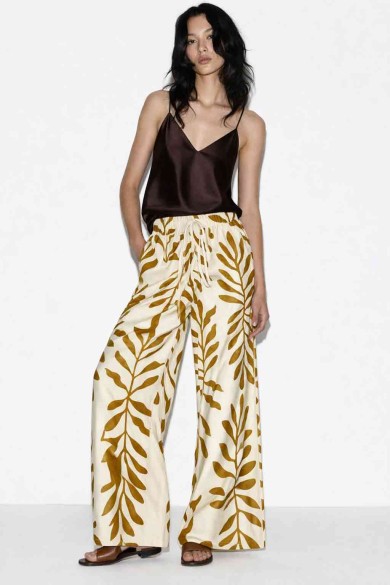 PANTALÓN MUJER ANCHO ESTAMPADO HOJAS GRANDES CINTURA ELÁSTICA VERANO BOHO VARIOS COLORES TY-H2507