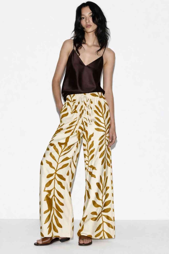 PANTALÓN MUJER ANCHO ESTAMPADO HOJAS GRANDES CINTURA ELÁSTICA VERANO BOHO VARIOS COLORES TY-H2507