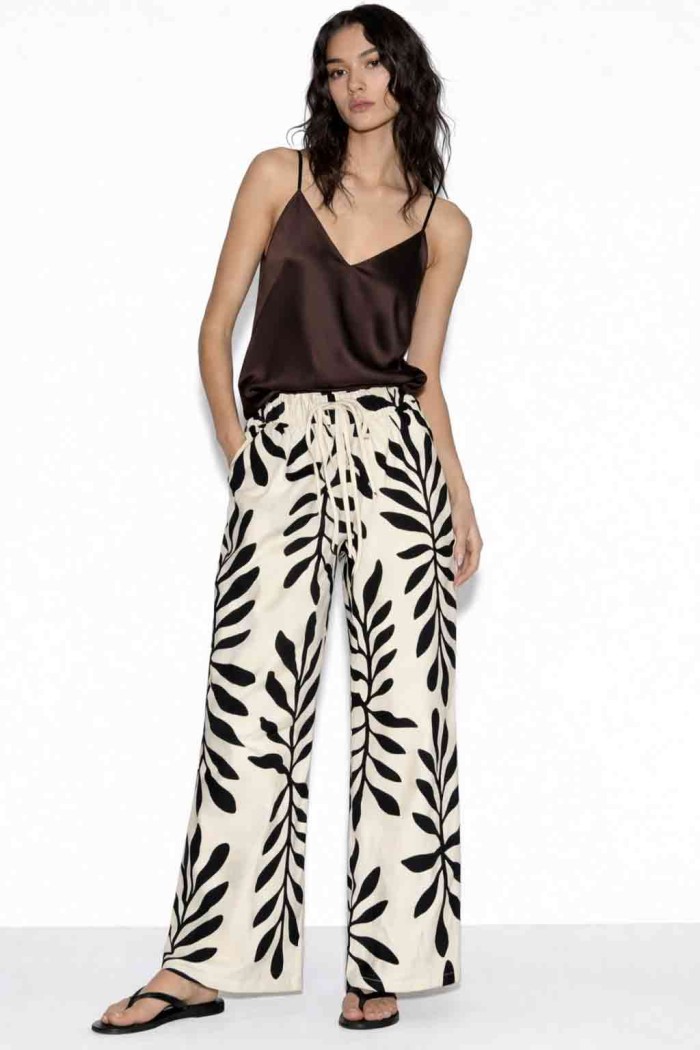 PANTALÓN MUJER ANCHO ESTAMPADO HOJAS GRANDES CINTURA ELÁSTICA VERANO BOHO VARIOS COLORES TY-H2507